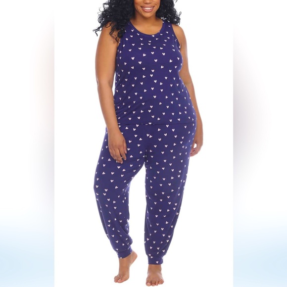 Women PJ Sets Honeydew 3pc Lounge Set Tank+Tee+Jogger Pink Hearts Print S,M,L,2X - Picture 5 of 7